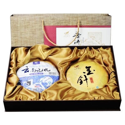 普洱茶天岭茶叶古树熟茶生茶双饼礼盒装357克*2饼/盒 饼茶图2