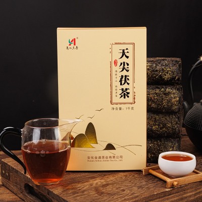 安化黑茶湖南安化正品安化黑茶正宗金花茯砖茶手筑安华茯茶老茶