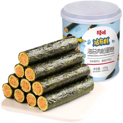 新品百草味海苔肉松蛋卷100g夹心海苔脆罐装袋装芝麻儿童海味即食图5