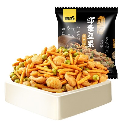甘源鲜虾味/烤肉味虾条豆果坚果炒货休闲办公室吃货零食小吃285g图1