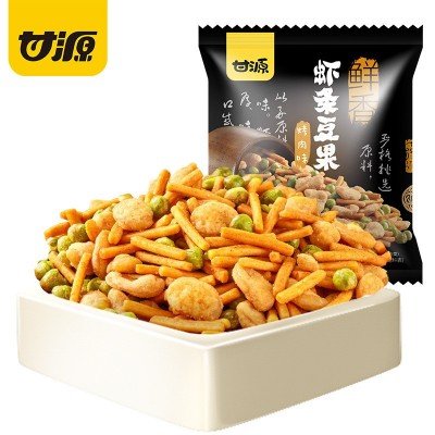 甘源鲜虾味/烤肉味虾条豆果坚果炒货休闲办公室吃货零食小吃285g图2