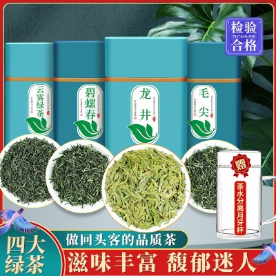 强韵四大茗茶绿茶组合2023新茶茶叶碧螺春毛尖龙井云雾绿茶500g图2