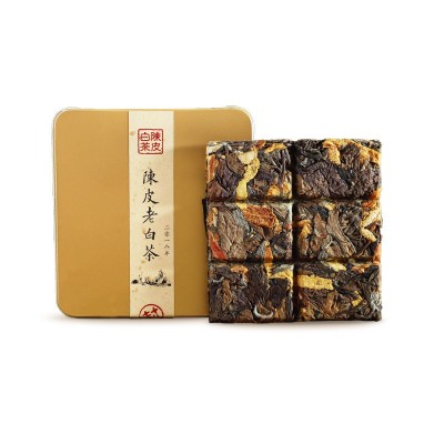 2018年福鼎老白茶陈皮白茶 30g铁盒装方片陈皮寿眉 茶叶厂家批发图5