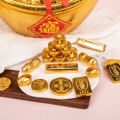 厂家直销醇黑巧克力金币元宝巧克力元宝装饰结婚庆摆件喜巧克力图4