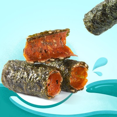 【三只松鼠_约浪肉脯夹心海苔卷33g】儿童海味零食海苔脆紫菜图4