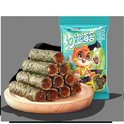 【三只松鼠_约浪肉脯夹心海苔卷33g】儿童海味零食海苔脆紫菜图5