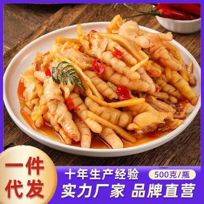 网红小吃酸辣笋丝柠檬去骨鸡爪休闲零食500g罐装蒜香无骨笋丝凤爪图1