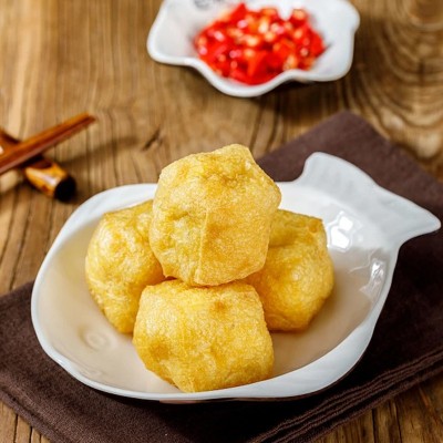 手工油炸空心油豆泡火锅麻辣烫关东煮炒菜油豆腐商用豆腐果泡批发图4