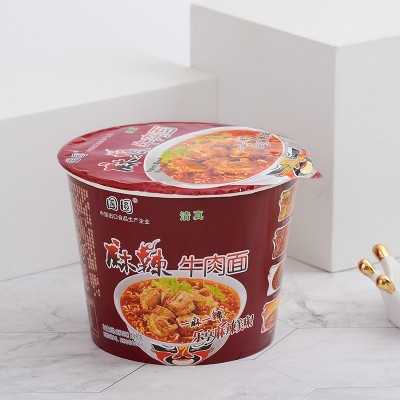 国圆桶装清真方便面麻辣零食红烧牛肉味泡面汤面整箱批发拌面速食图2