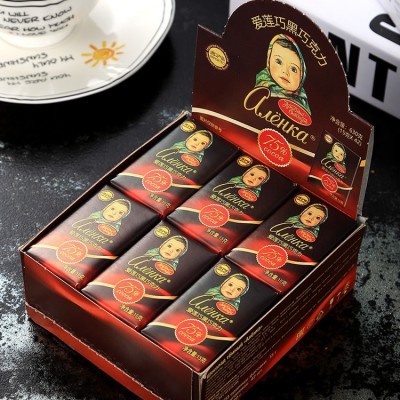 俄罗斯进口爱莲巧零食大头娃娃牛奶迷你黑巧克力15克*42块一盒图2