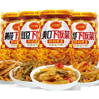 川南爽口下饭菜早餐开味咸菜罐装脆豇豆黄花小榨菜235g瓶装批发图5