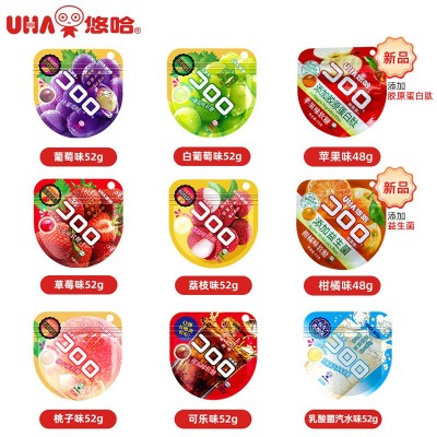 UHA悠哈果汁软糖酷露露爆浆水果味橡皮QQ糖网红零食糖果味觉糖