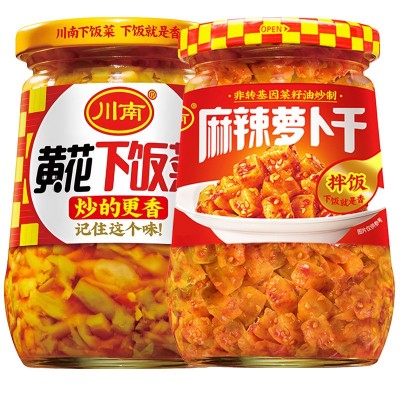 川南335g黄花红油早餐豇豆学生下饭菜麻辣萝卜干剁椒榨菜芯开味菜图3