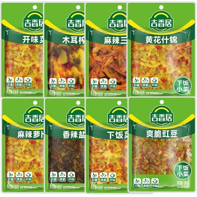 吉香居榨菜106g红油豇豆下饭菜开味菜黄花什锦香辣盐菜麻辣萝卜干图3